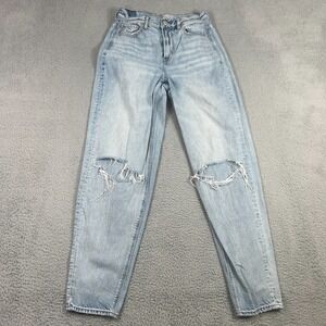 American Eagle Ripped Mom Jeans Womens 4 Relaxed Blue Light Wash Denim High Rise